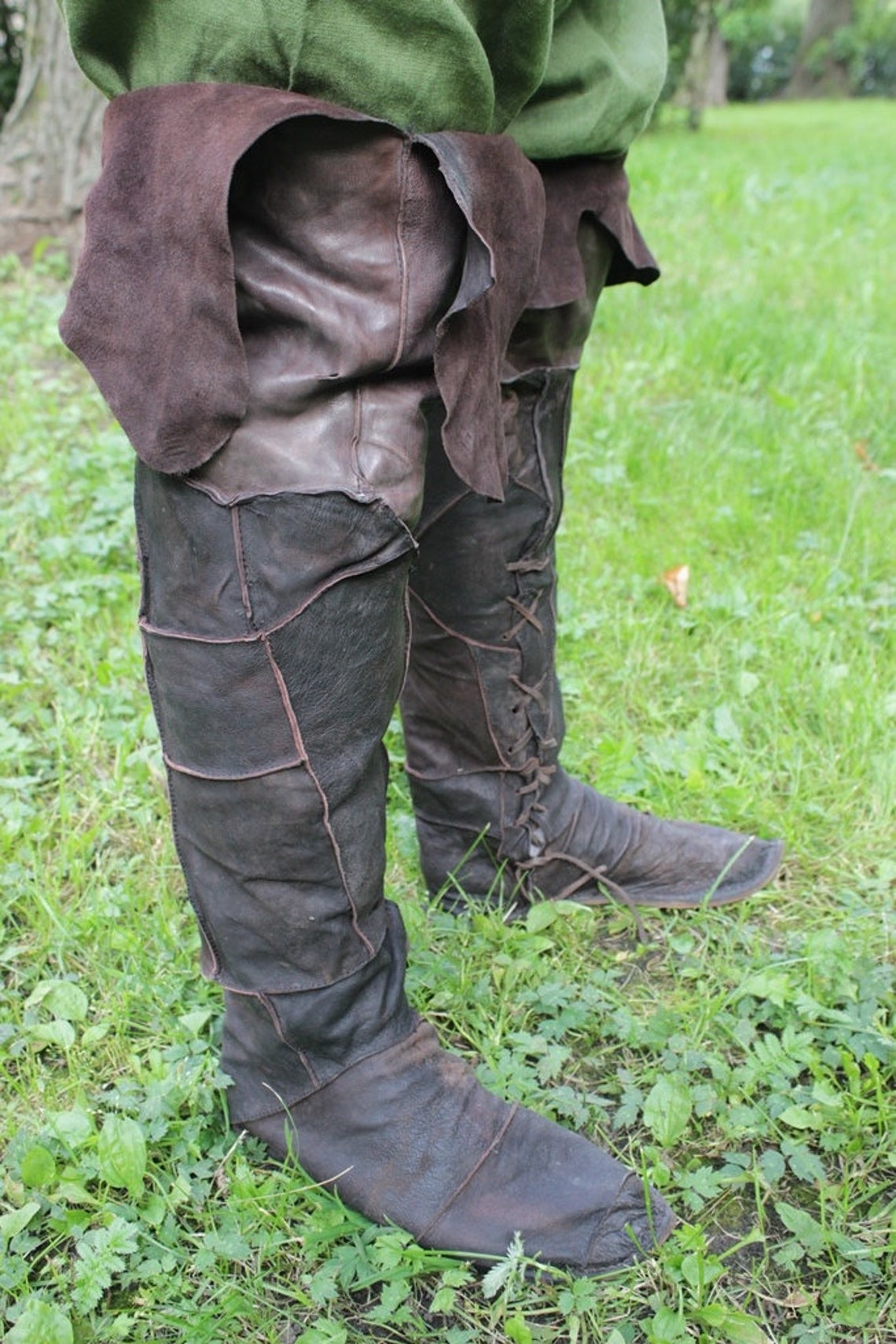 Medieval leather kneehigh boots ren faire handmade leather Etsy
