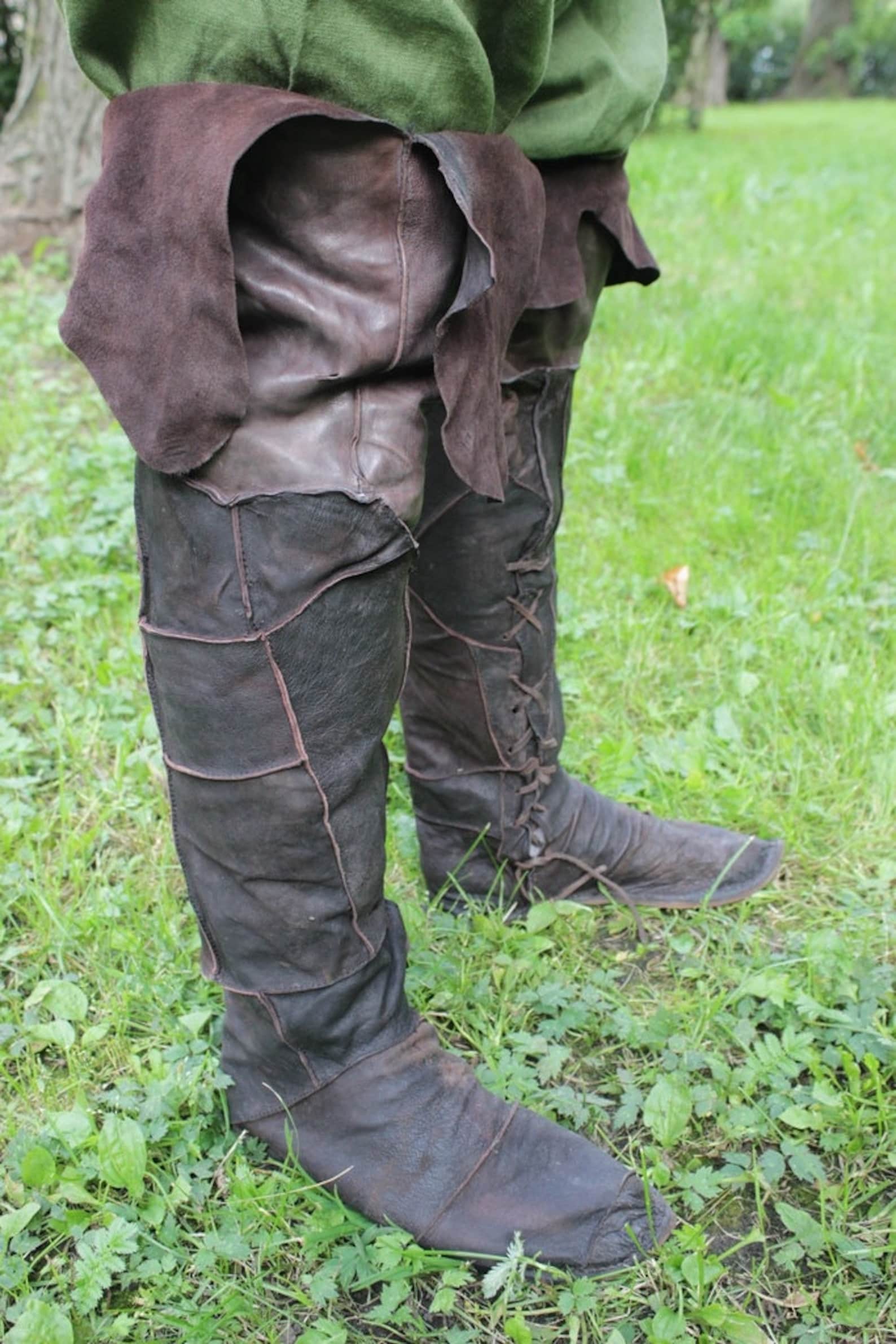 Medieval leather knee-high boots ren faire handmade leather | Etsy