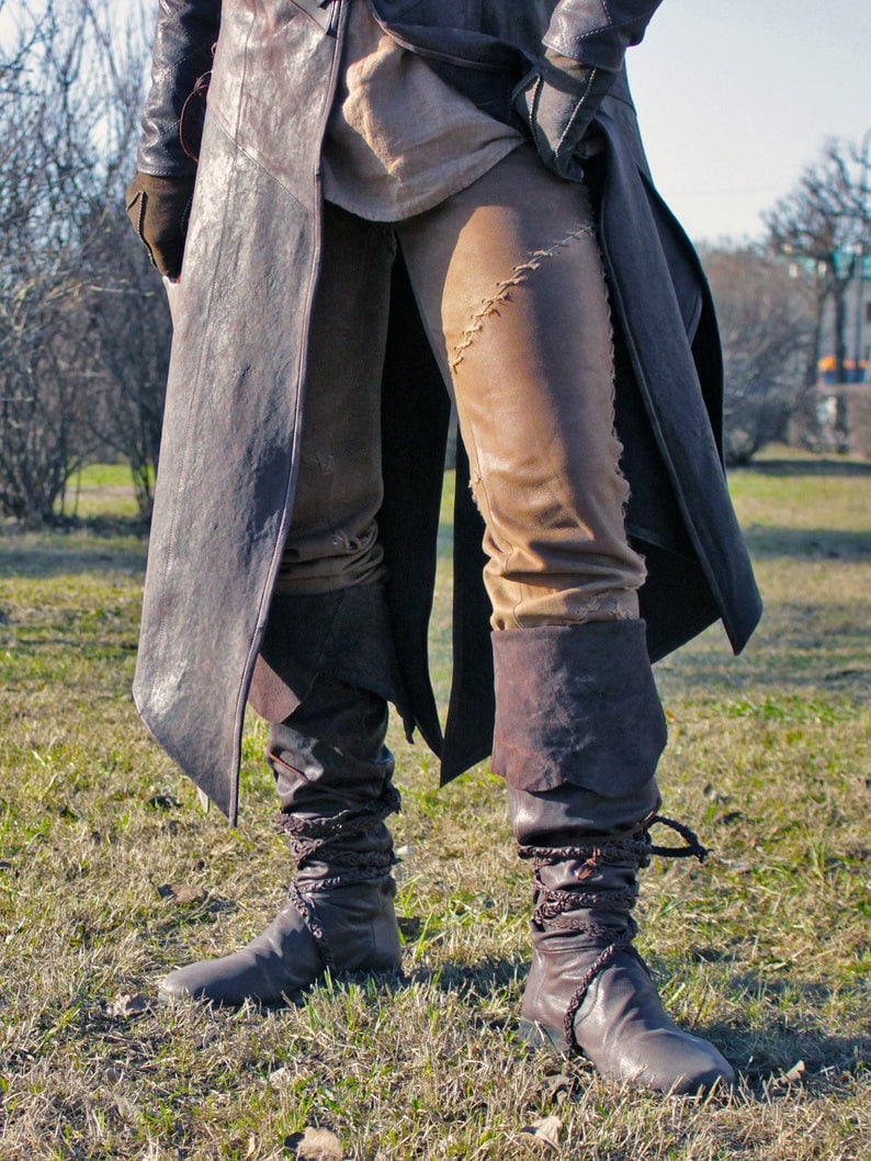 SET: leather pants boots medieval viking men costume larp | Etsy