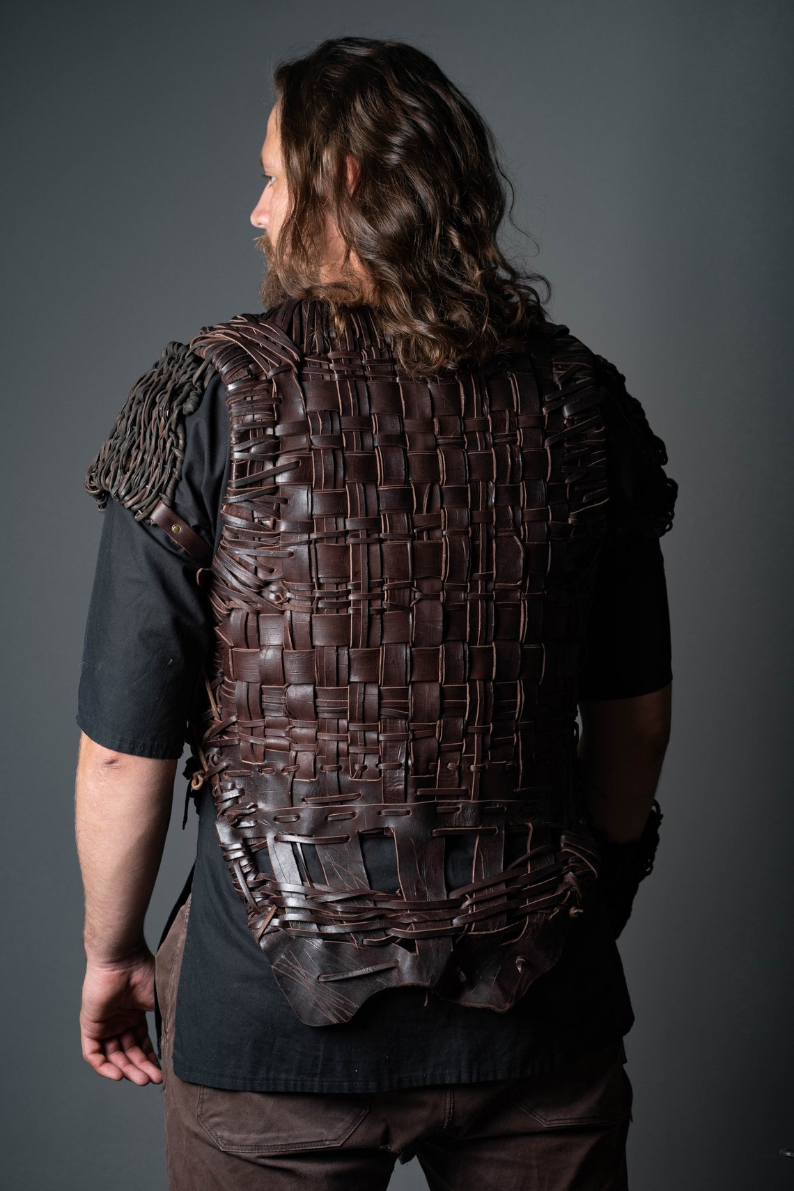 Viking Body Armor With Shoulders Leather Armor With Brass Etsy