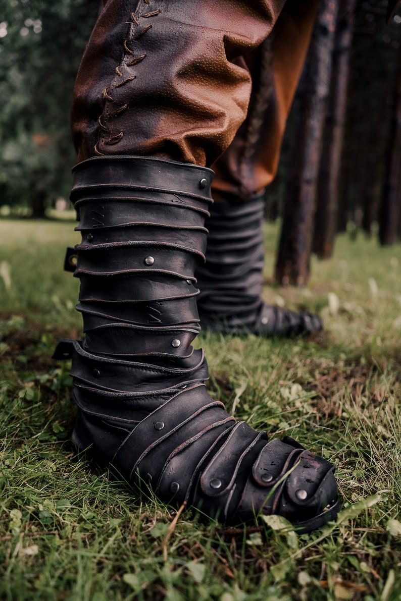 Viking black leather boots Ragnar costume Lodbrok cosplay Etsy