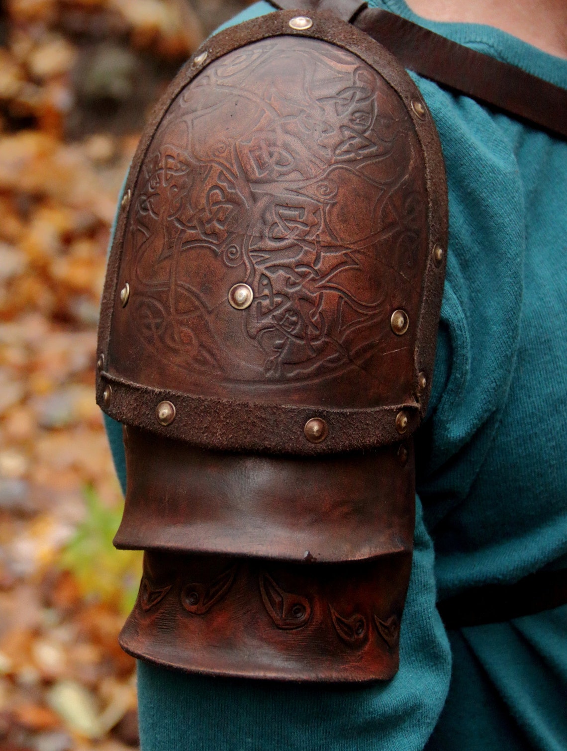 Viking shoulder armor embossed medieval larp and sca leather Etsy
