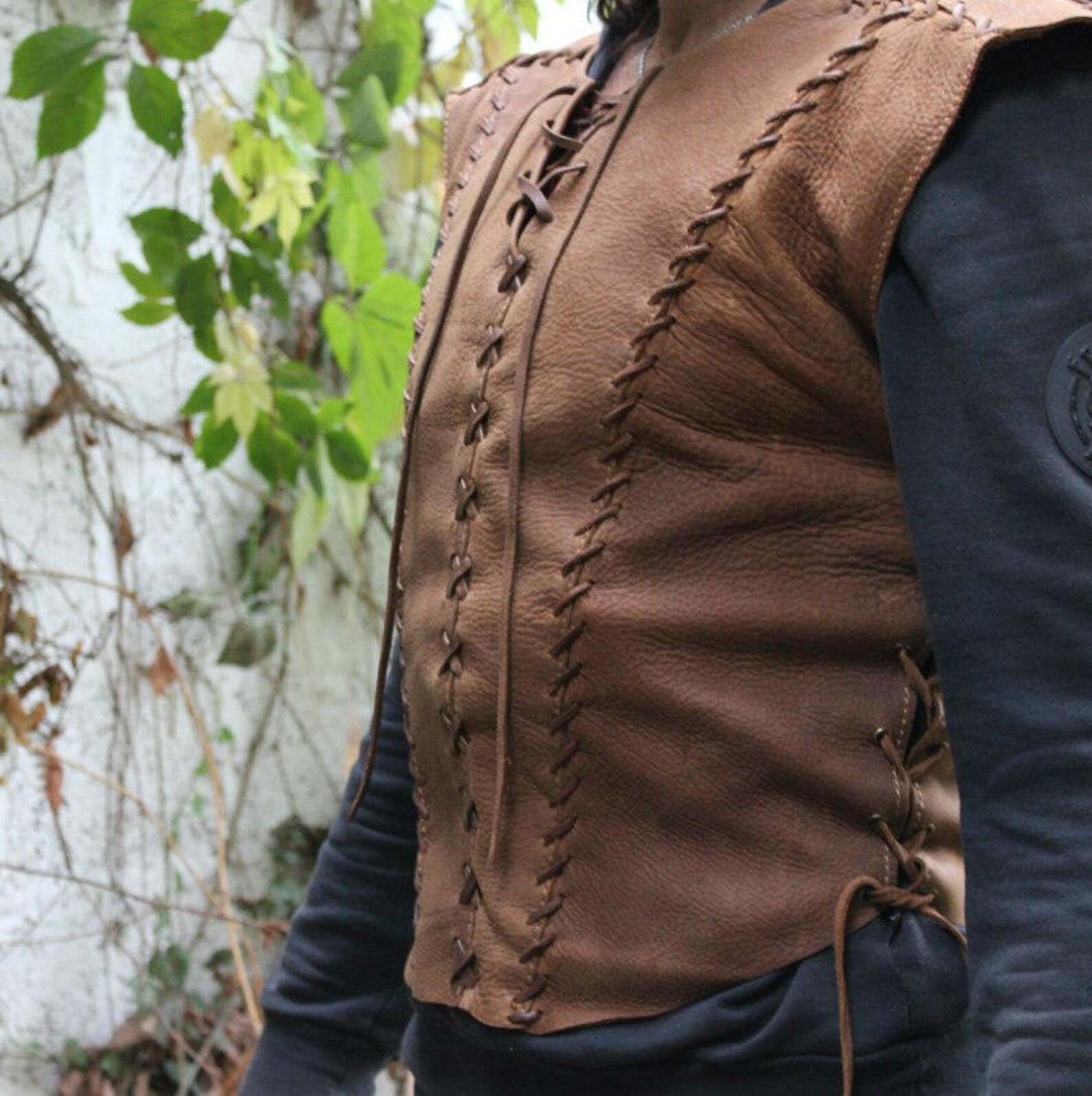 Medieval leather vest with Lace up front and sides medieval Etsy