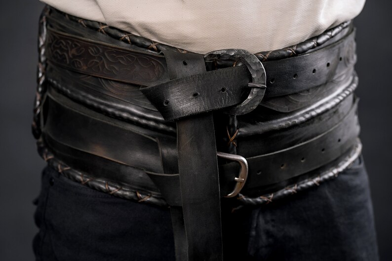 Warrior wide belt black medieval leather belt celtic larp & Etsy