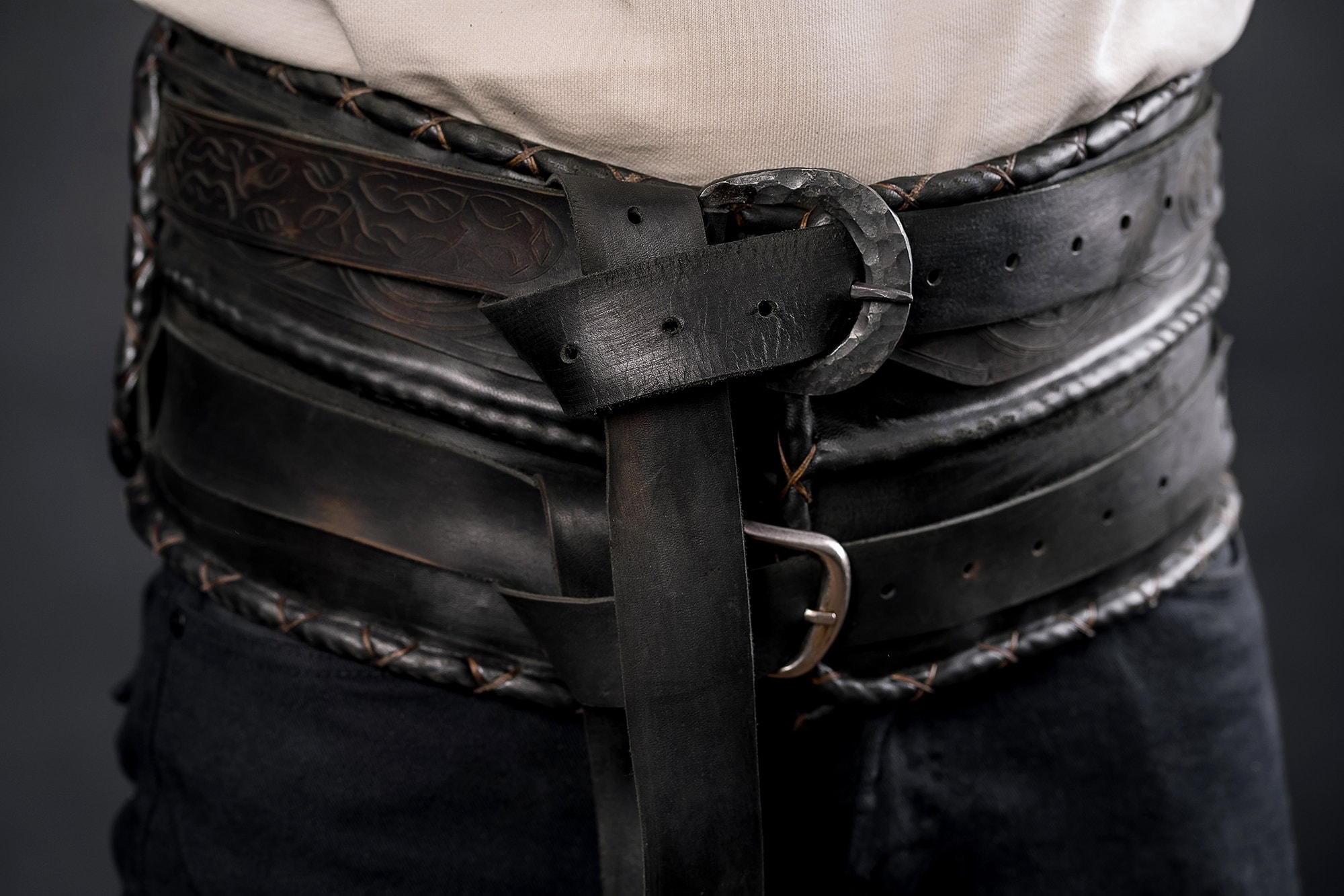 Warrior wide belt black medieval leather belt celtic larp & Etsy