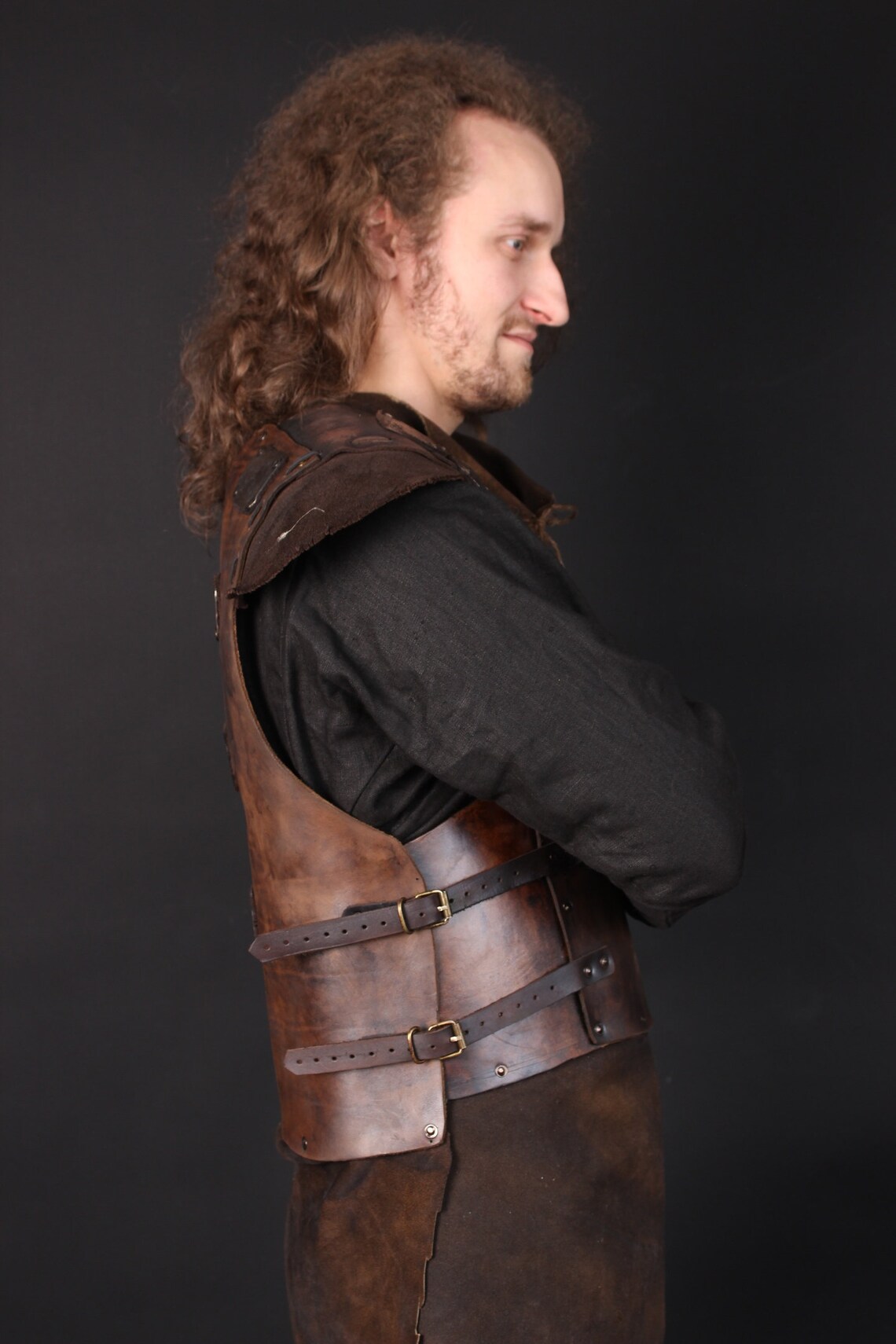 Viking body armor leather armor with brass accents medieval Etsy