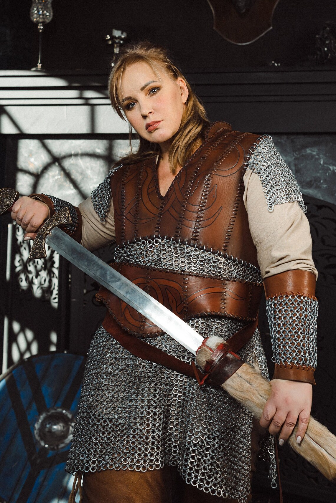 Lagertha armor set with chainmail viking leather armor women Etsy