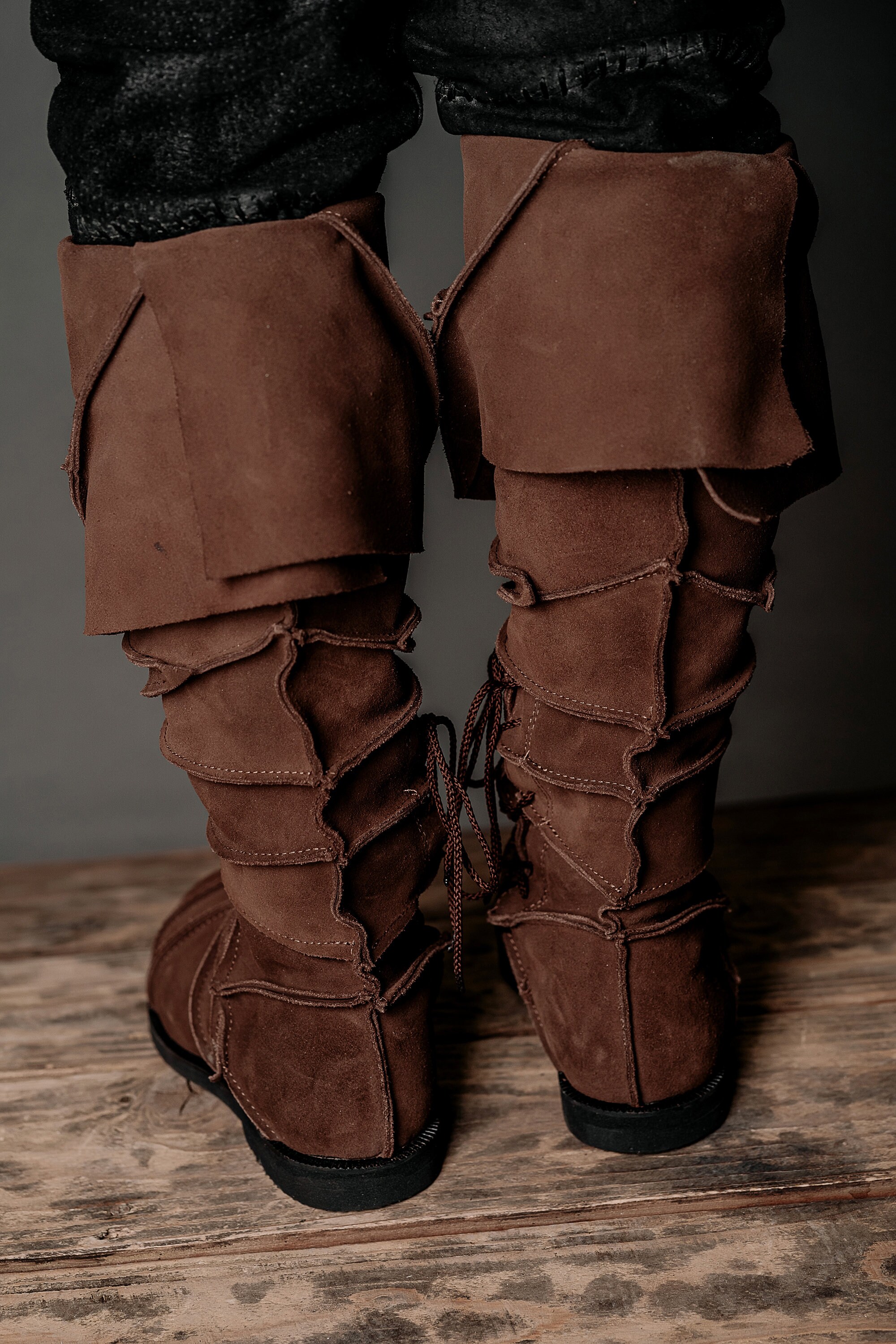 Medieval leather kneehigh boots ren faire handmade leather Etsy