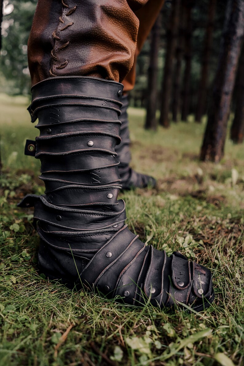 Viking black leather boots Ragnar costume Lodbrok cosplay Etsy