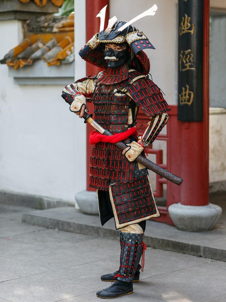 Japanese Samurai Leather Armor Full Samurai Costume Helmet Etsy