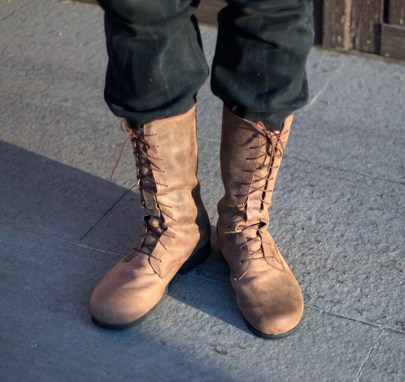 Medieval beige high leather boots ren faire handmade leather Etsy