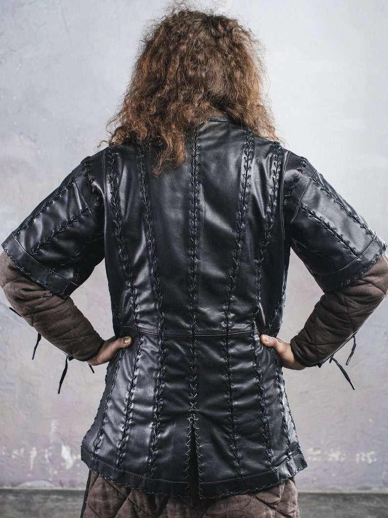 Battle black leather tunic medieval body clothing larp and Etsy