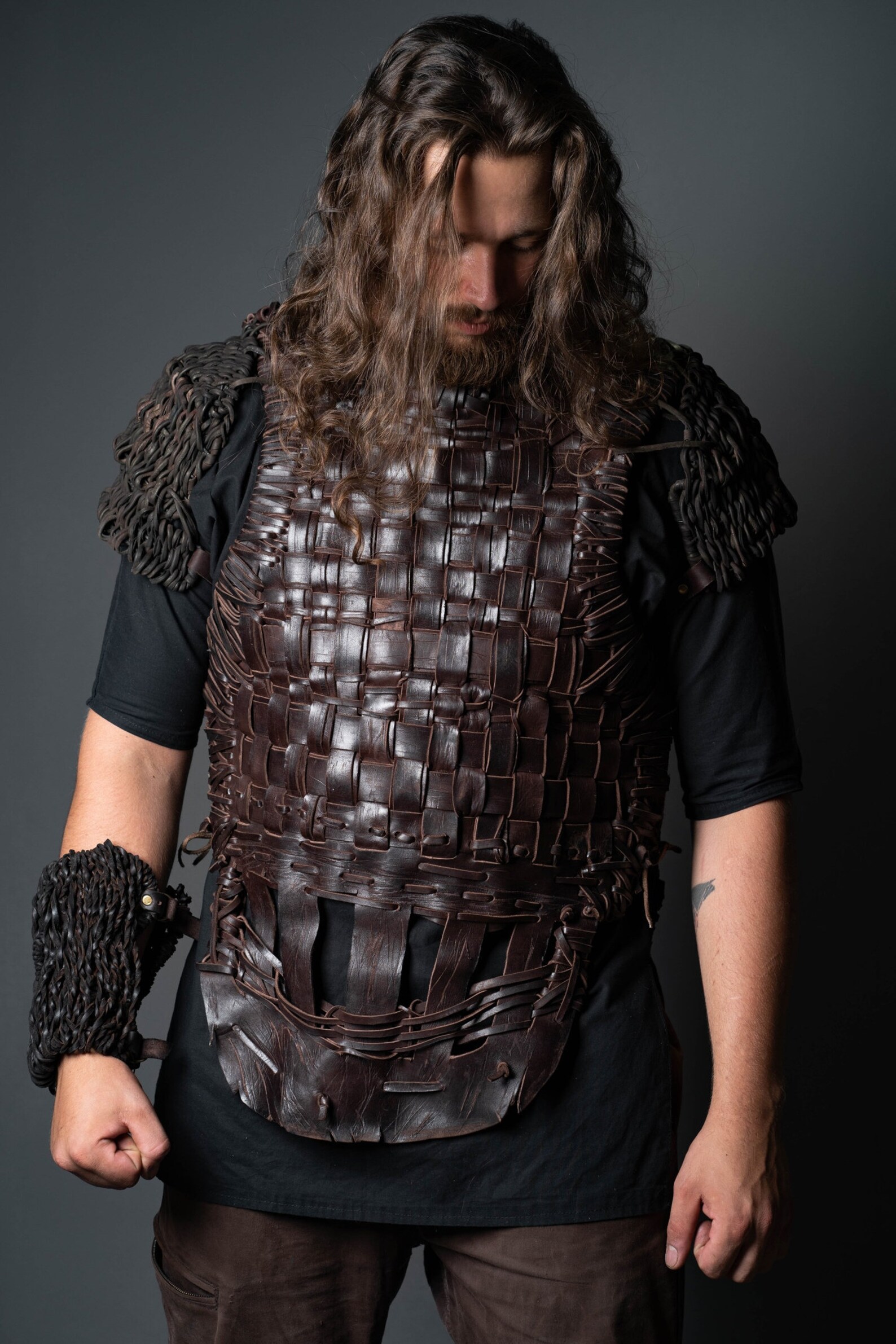 Viking Body Armor With Shoulders Leather Armor With Brass Etsy