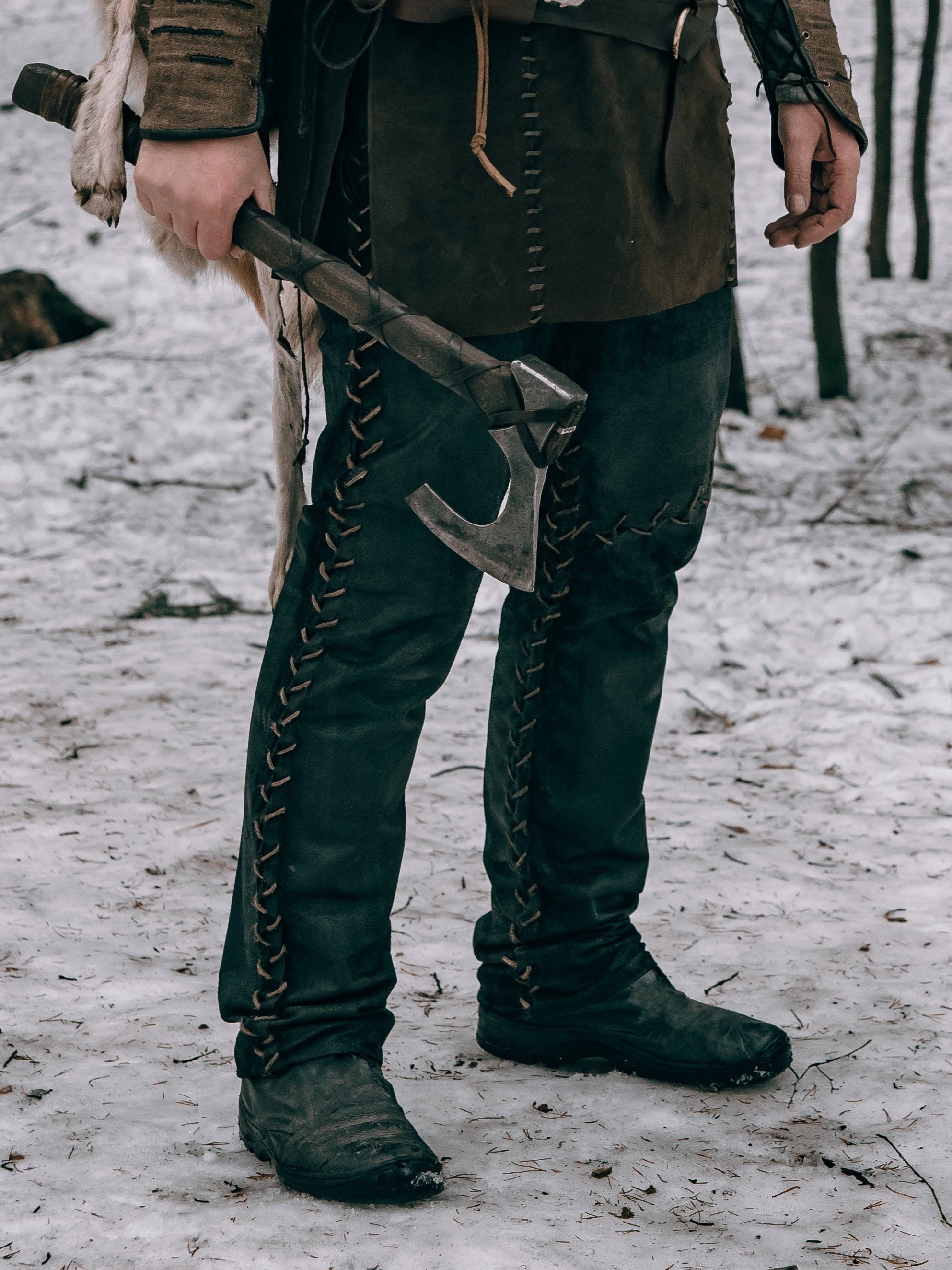 Medieval viking leather pants men celtic larp & sca black Etsy