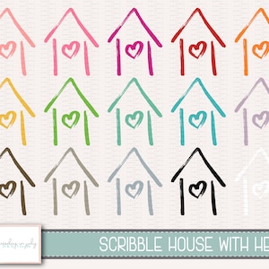 Scribble House with Heart- House- Home- Heart- Clipart Set, Commercial Use, Instant Download, Digital Clipart, Digital Images- MP288