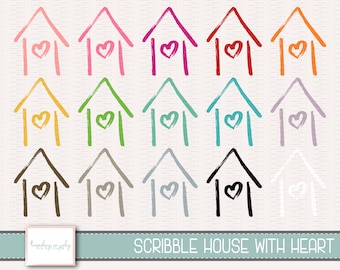 Scribble House with Heart- House- Home- Heart- Clipart Set, Commercial Use, Instant Download, Digital Clipart, Digital Images- MP288