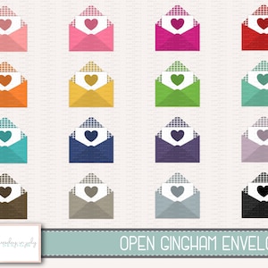 Envelope-Open Gingham Envelope with Heart, Mail Clipart Set, Open Letter Clipart, Commercial Use, Digital Clipart, Digital Images- MP227