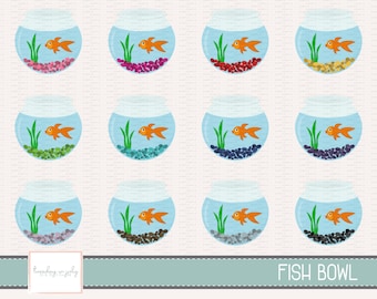 Fish Bowl-Goldfish-Clipart Set, Commercial Use, Instant Download, Digital Clipart, Clip Art, Planner Clip Art- MP237