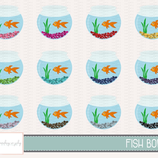 Fish Bowl-Goldfish-Clipart Set, Commercial Use, Instant Download, Digital Clipart, Clip Art, Planner Clip Art- MP237