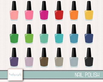 May include: A set of 18 nail polish bottles in various colors, including pink, red, orange, yellow, green, blue, purple, brown, and gray. The bottles are arranged in three rows of six bottles each. The text "NAIL POLISH" is at the bottom of the image.