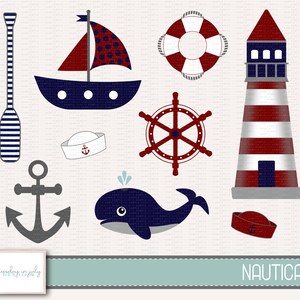 Set nautico-balena-faro-barca a vela-ancora-clipart, uso commerciale, download istantaneo, clipart digitale, immagini digitali- CP218