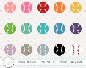 Colorful Baseball Clipart Set, Sports PNG Images (Digital Download)