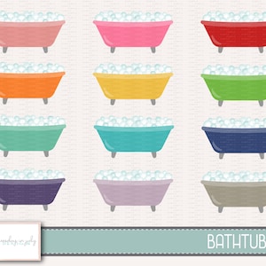 Bathtub- Bathtubs with Bubbles- Clipart Set, Commercial Use, Instant Download, Digital Clipart, Digital Images-MP253
