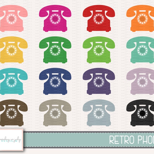 Retro Phone- Retro Telephone- Clipart Set, Commercial Use, Instant Download, Digital Clipart, Digital Images- MP249