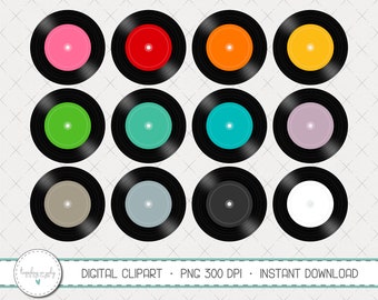 Vinyl Record Clipart Set, Old Record Clipart, Vintage Music Clipart, Planner Clipart, Rainbow Color Clipart, Multi Color PNG Clipart, MP321