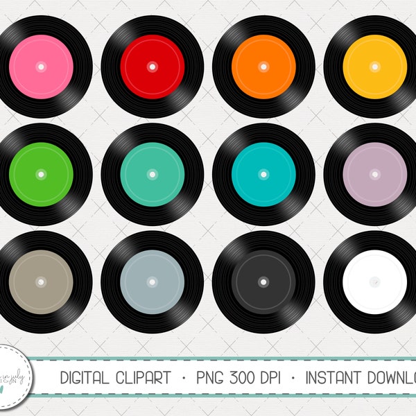 Vinyl Record Clipart Set, Old Record Clipart, Vintage Music Clipart, Planner Clipart, Rainbow Color Clipart, Multi Color PNG Clipart, MP321