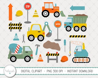 Construction Clipart Set, Construction Trucks, Construction Digital Clipart, Bulldozer, Dump Truck, Cement Mixer, Digital Images- CP267