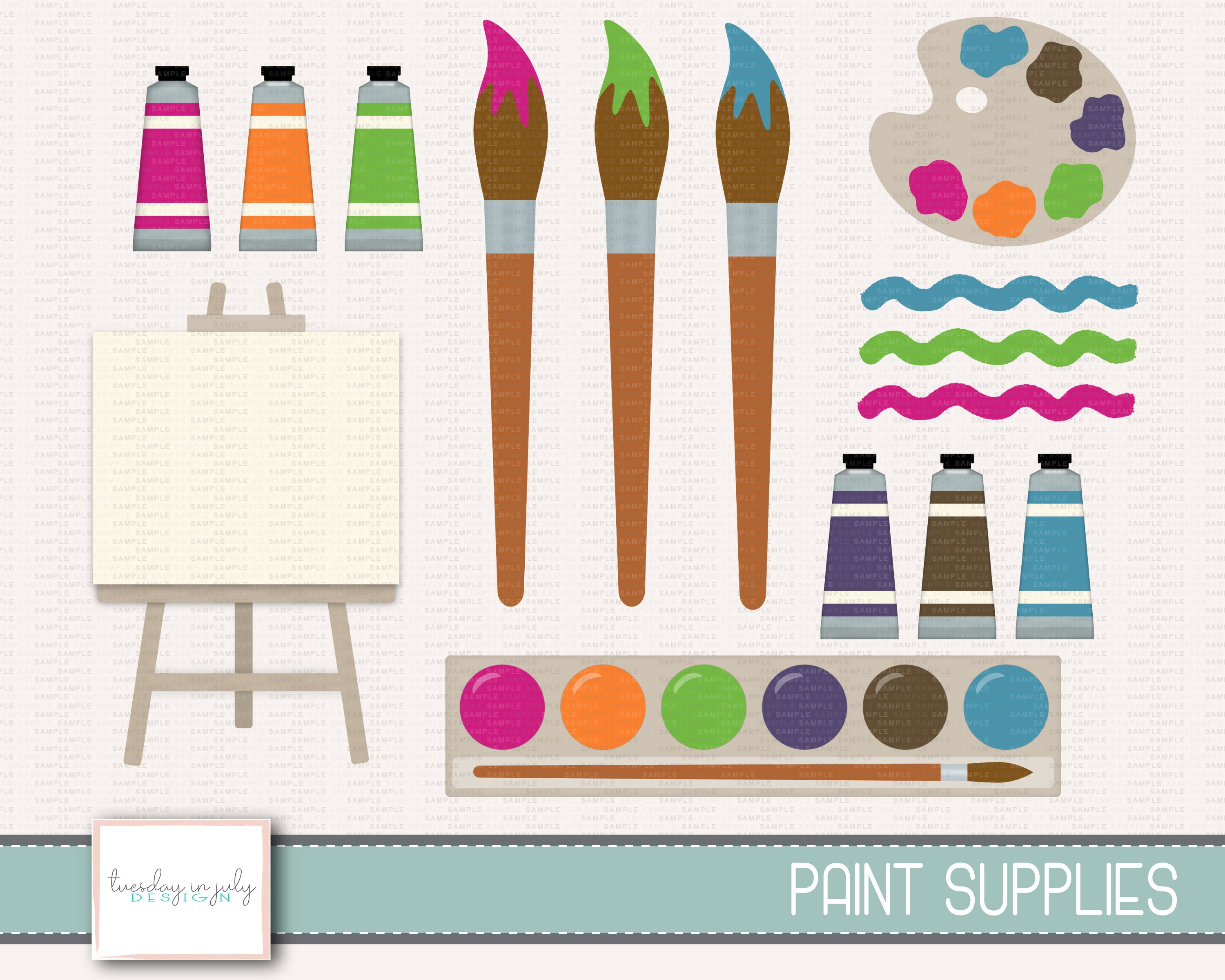 Paint Brush Clipart, Paint Palette Clipart, Art Supply Clip Art, Commercial  Use Ok 