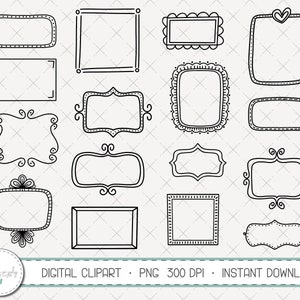 Doodle Rahmen Clipart, Doodle Rahmen, Quadrat und Rechteck Doodle Rahmen, Digitale Rahmen und Bordüren, PNG Clipart Set, kommerzielle Nutzung