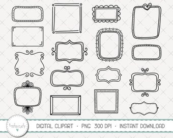 Doodle Frame Clipart, Doodle Frames, Square and Rectangle Doodle Frames, Digital Frames and Borders, PNG Clipart Set, Commercial Use