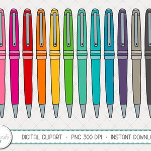Conjunto de clipart de canetas, canetas de escrita, canetas de tinta, uso comercial, clipart digital, clipart, desenhado à mão, clipart escolar, clipart de professor-MP319