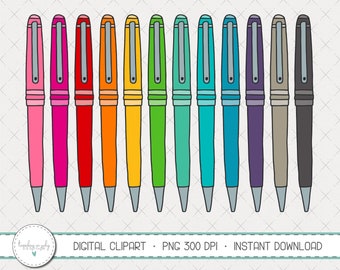 Colorful Pens Clipart Set, Hand Drawn School Clip Art (Digital Download)