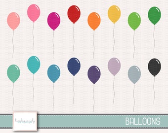May include: A set of 15 colorful balloon illustrations in various shades of pink, red, orange, yellow, green, blue, purple, and gray. The balloons are all the same size and shape, and they are arranged in a row. The balloons are all tied with strings, and they are all floating in the air. The text "BALLOONS" is at the bottom of the image.