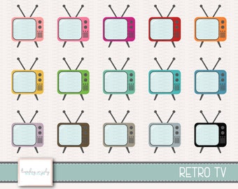 Retro Television- Retro TV- Vintage TV- Television- Clipart Set, Commercial Use, Instant Download, Digital Clipart, Digital Images-MP218