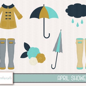 April Showers-Rain Boots- Umbrella- Rainy Day- Flowers-Clipart Set, Commercial Use, Instant Download, Digital Clipart, Digital Images- CP251