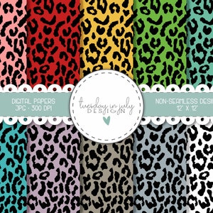 Leopard Print Colorful Digital Paper, Digital Patterns, Scrapbook Papers, Patterns, Backgrounds, Commercial Use, Leopard Print Papers, DP223