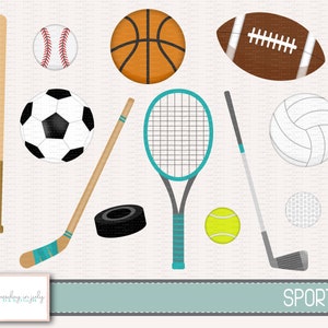Attrezzature sportive-Palloni sportivi-Sport-Set di clipart, Uso commerciale, Download istantaneo, Clipart digitale, Immagini digitali- CP230