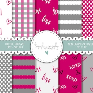 Love- Heart -XOXO Paper Pack- Digital Papers, Scrapbook Papers, Patterns, Backgrounds, Commercial Use, Instant Download-DP210