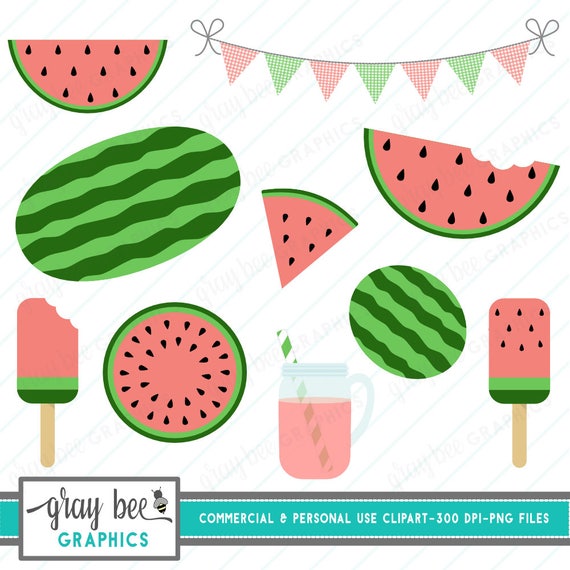 Watermelon Bunting Banner Popsicle Clipart Set Commercial Etsy