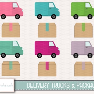 Lieferwagen & Paket Clipart Set, Kommerzielle Nutzung, Sofort Download, Digital Clipart, Digitale Bilder-MP240