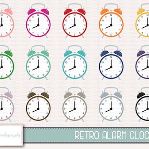 Wecker-Retro Uhr- Uhr-Clipart-Set, kommerzielle Nutzung, sofortiger Download, digitale Clipart, digitale Bilder-MP208