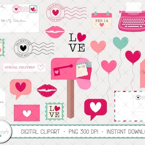 Valentinstag Clipart Set, Valentine Mail Clipart, Valentine Clipart, kommerzielle Nutzung, sofortiger Download, digitale Clipart, digitale Bilder