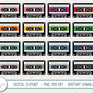 Cassette Tape Clipart Set, Cassette Tape PNG, Retro Cassette Tape PNG, Commercieel gebruik, Instant Download, Digitale Clipart, Planner Clip Art