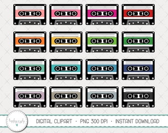 Cassette Tape Clipart Set, Cassette Tape PNG, Retro Cassette Tape PNG, Commercial Use, Instant Download, Digital Clipart, Planner Clip Art