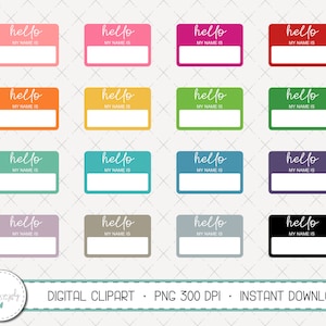Hallo mein Name ist, Namensschild Clipart Set, kommerzielle Nutzung, sofortiger Download, digitale Clipart, Clip Art, Planer Clip Art, Hallo Namensschild-MP314
