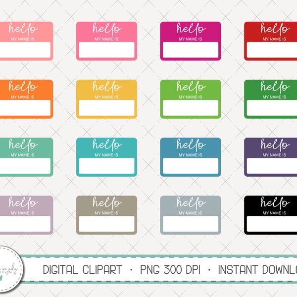 Hello My Name Is, Name Tag Clipart Set, Commercial Use, Instant Download, Digital Clipart, Clip Art, Planner Clip Art, Hello Name Tag- MP314